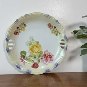 Antique P.K. Silesia Hand Painted Roses Floral Reticulated Plate Germany